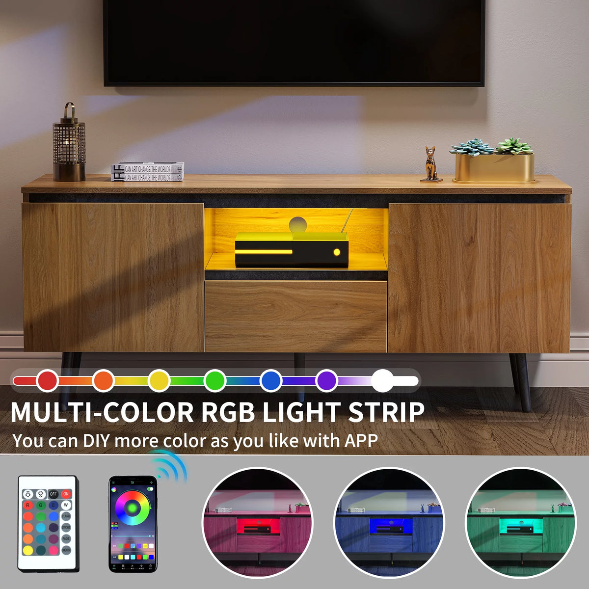 Farmhouse Wood TV Stand with LED Lights H7127