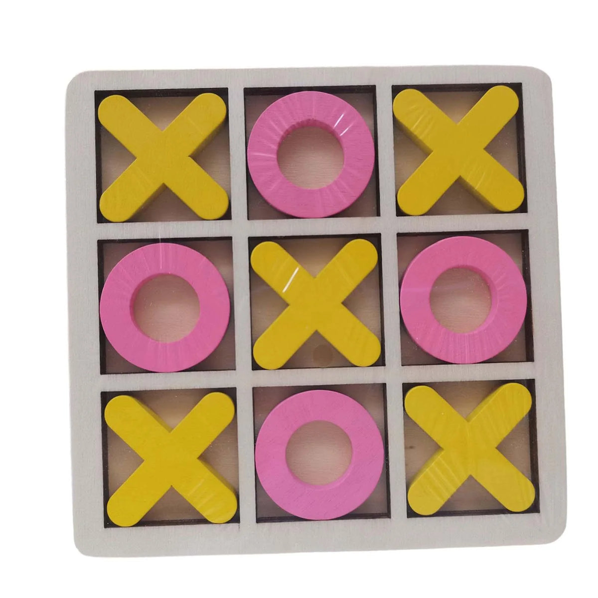 Yellow Pink Wood Tic Tac Toe Game Set Q11679