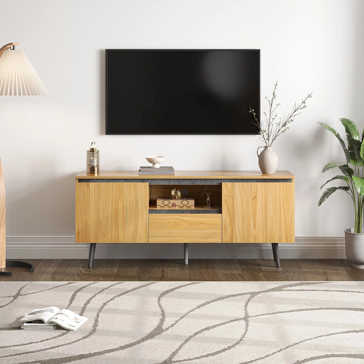 Farmhouse Wood TV Stand with LED Lights H7127