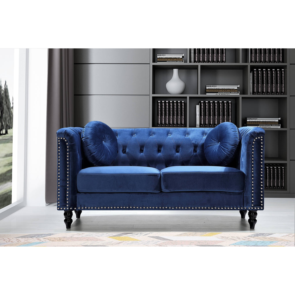 Dark Blue Velvet Chesterfield Loveseat R621