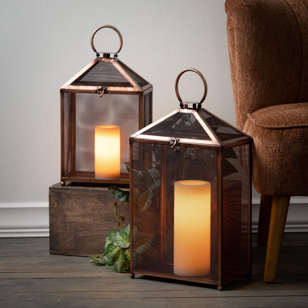 19.5" & 15.75" Outdoor Copper Screen Lanterns Set of 2 F557436