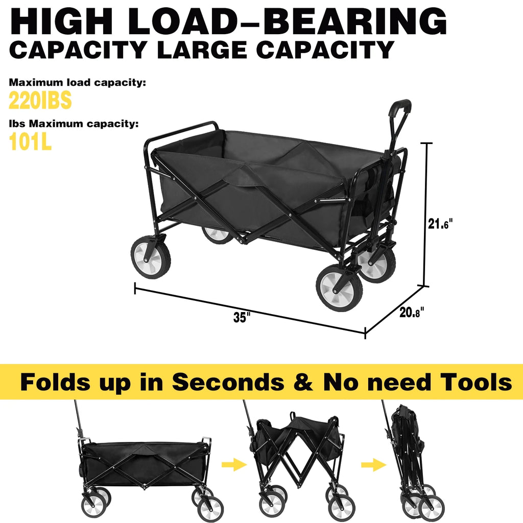 Folding Wagon Cart with Wheels, Black J53675