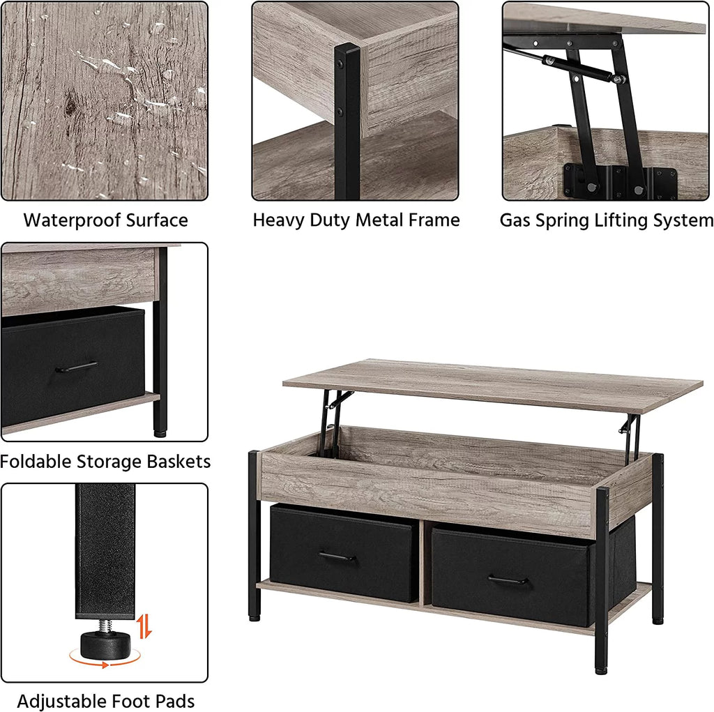 41 Inch Lift-top Coffee Table with Hidden Storage and 2 Fabric Baskets X876828