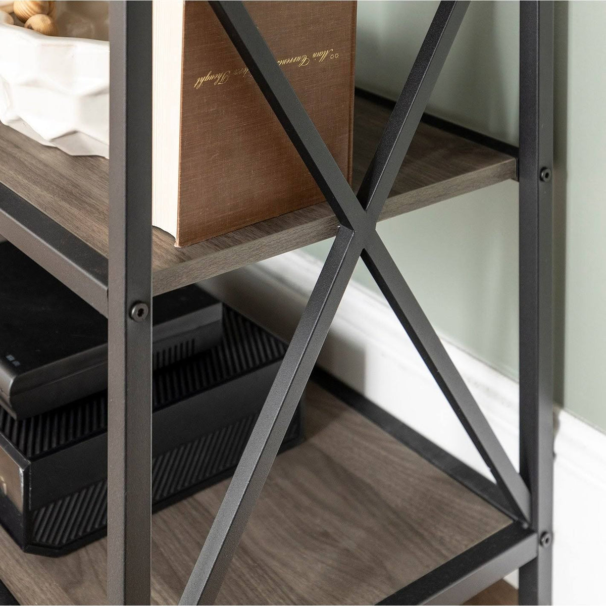 Dark Walnut / Black Metal X-Frame Bookshelf H810