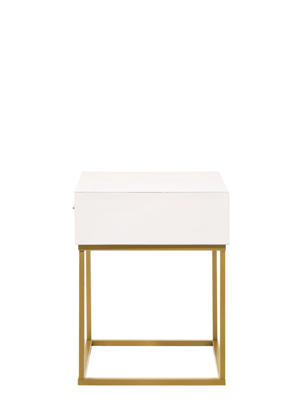White 1-Drawer Nightstand with Gold Metal Legs Q68097