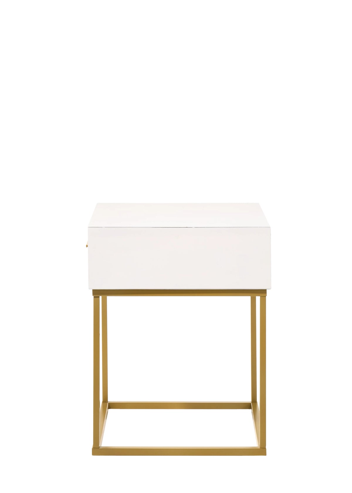 White 1-Drawer Nightstand with Gold Metal Legs Q68097