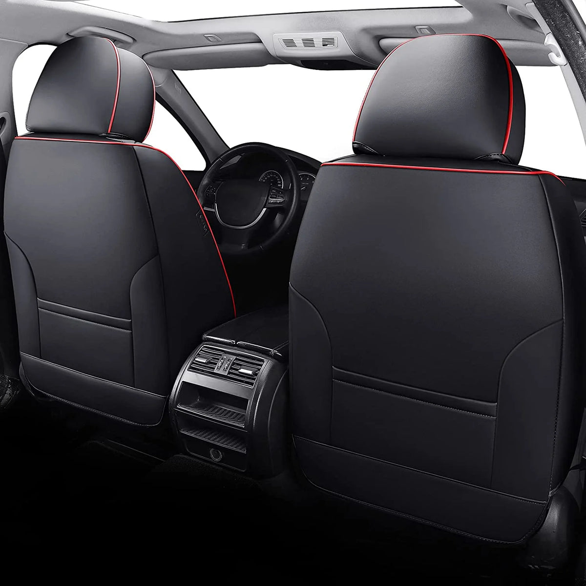 Black and Red Trim Faux Leather 5 Seats Car Seat Covers Full Set Z313572