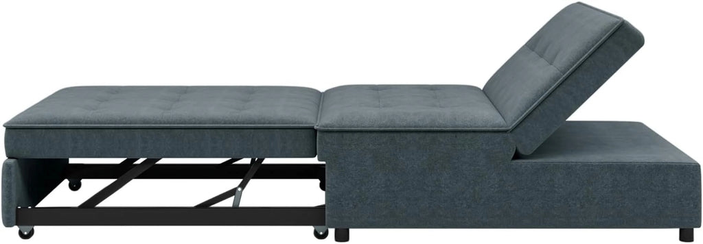 Convertible Sofa Bed with Storage Pocket, USB Ports, Foldable Ottoman Single Sleeper Sofa Chair, Deep Blue B7797