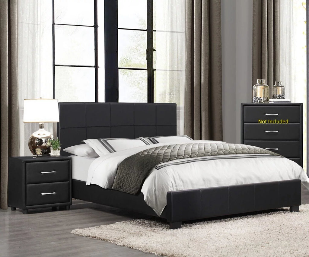 Black Faux Leather 3pc Eastern King Size Bedroom Set N133