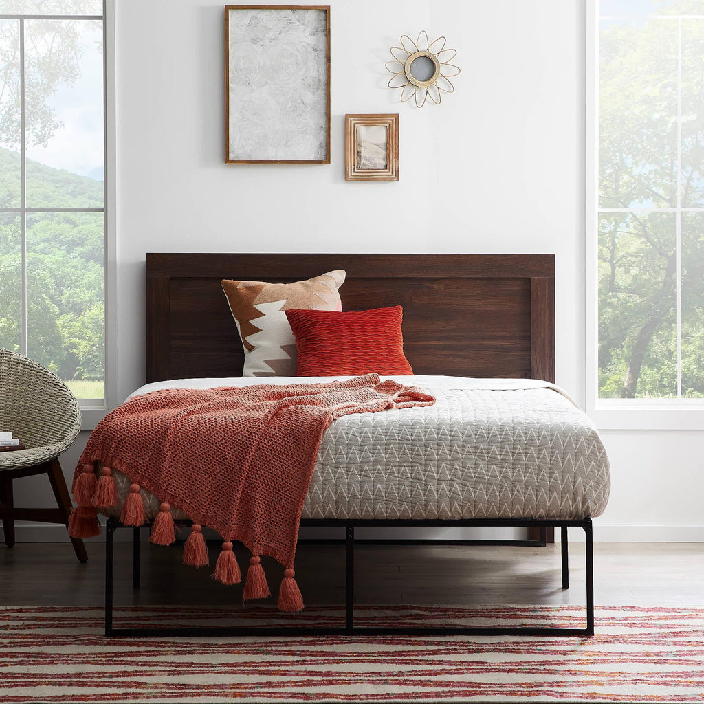 Classic Wood Headboard, Queen, Rustic Mahogany N173