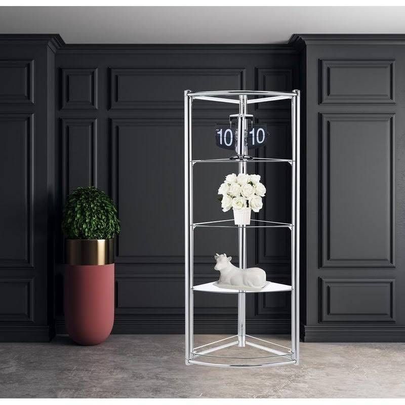 Contemporary Triangle Display Shelf Tempered Glass Chrome O806