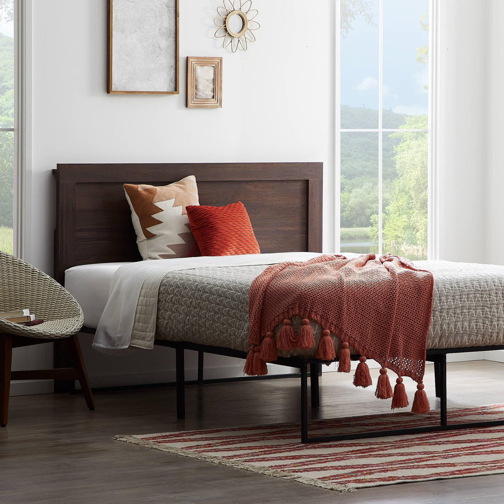 Classic Wood Headboard, Queen, Rustic Mahogany N173