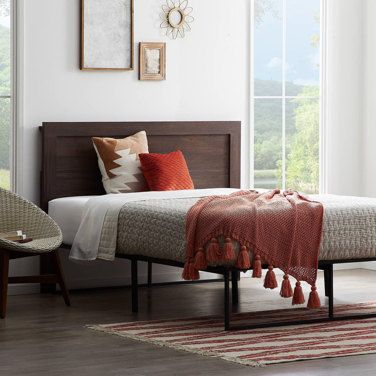 Classic Wood Headboard, Queen, Rustic Mahogany N173