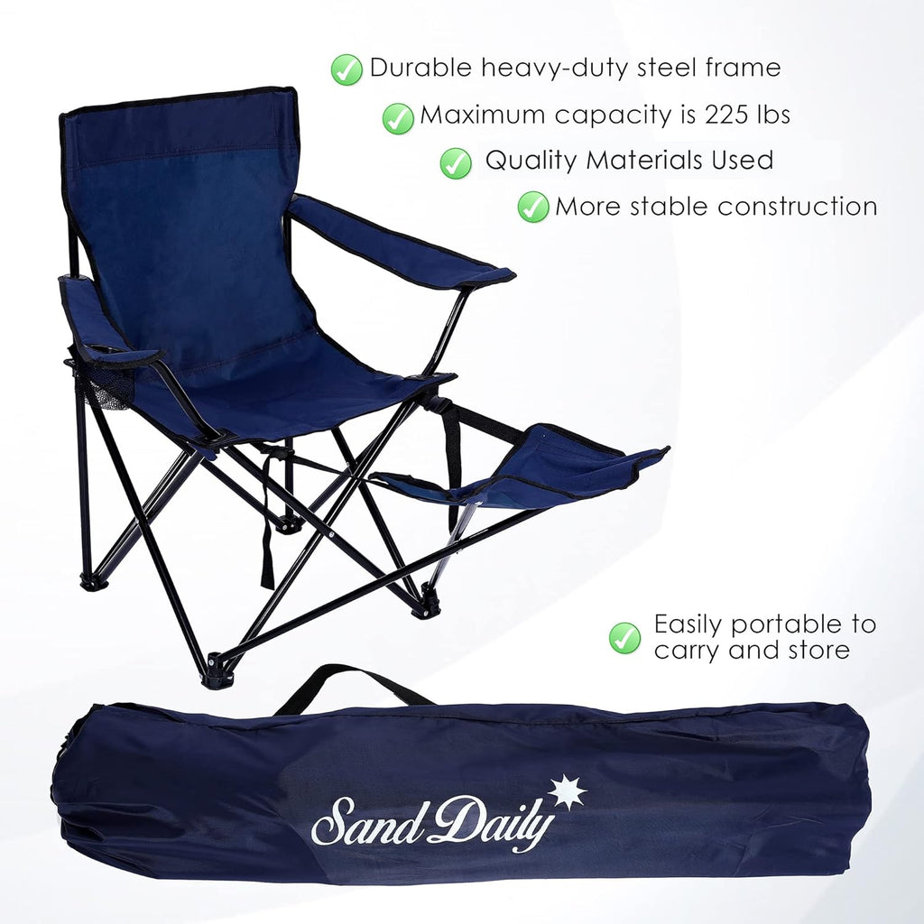 Portable Camping Chair with Footrest Mesh Folding Reclining Chair Steel Frame Padded Arm Chair Z1948