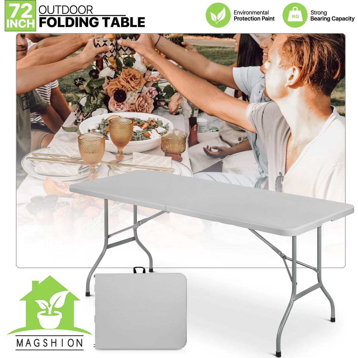 6FT Grey Portable Heavy Duty Plastic Folding Table C819