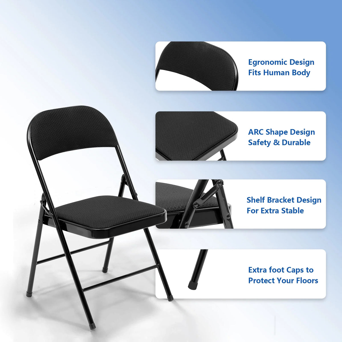 Black Padded Fabric Folding Chairs Set of 4 V79585