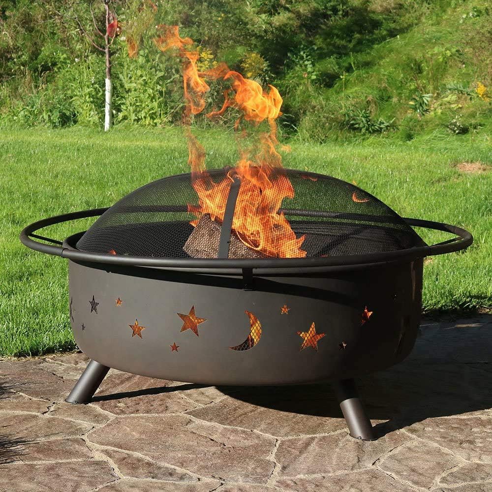 Large Size Steel Fire Bowl with Mesh Spark Screen Cover V584893