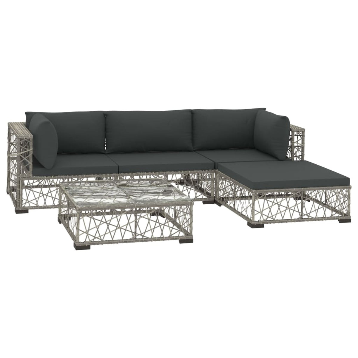 5 Piece Gray Poly Rattan Outdoor Sectional Sofa Set N3682