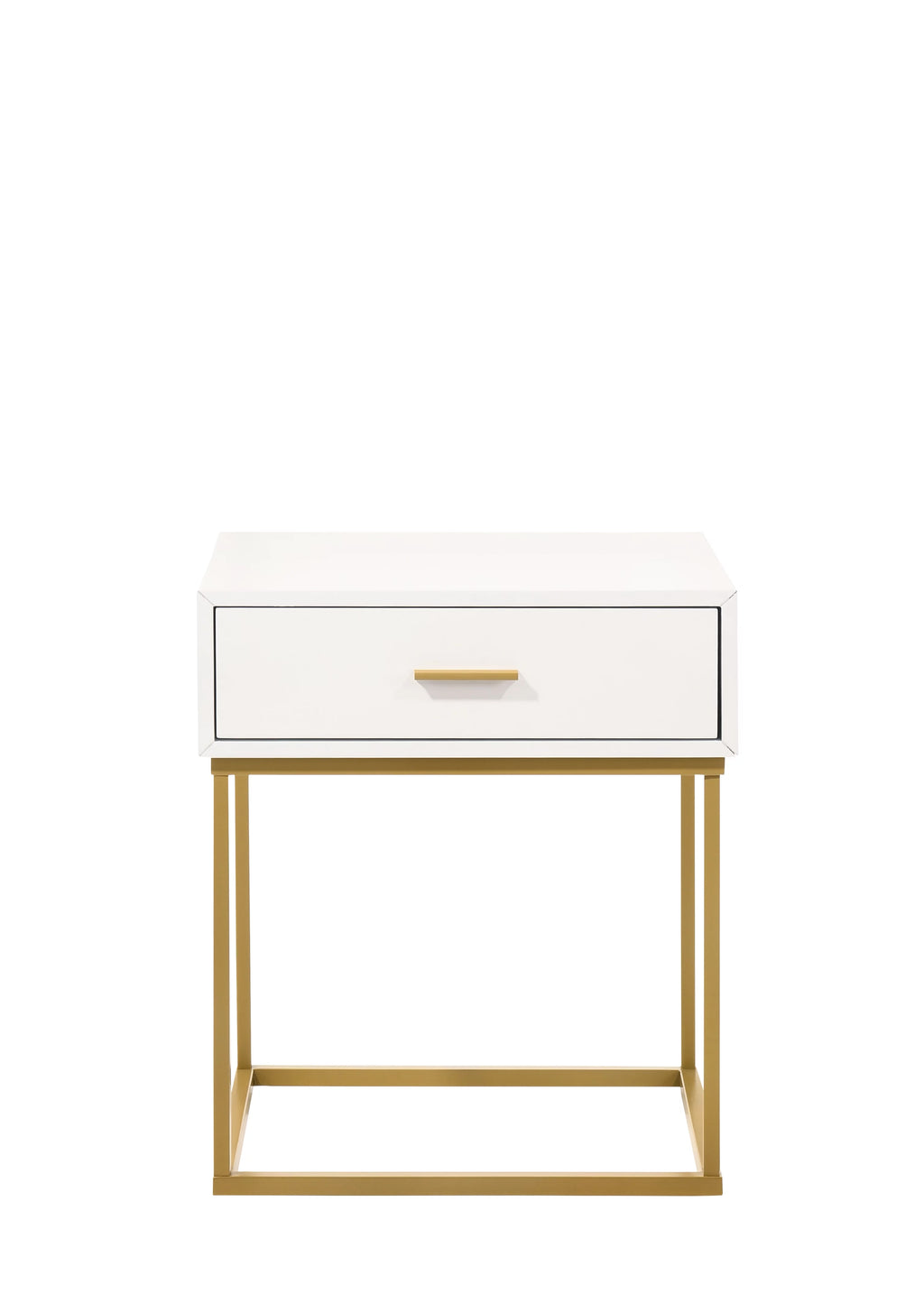 White 1-Drawer Nightstand with Gold Metal Legs Q68097