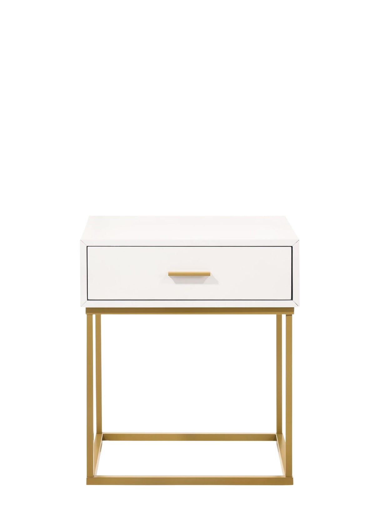 White 1-Drawer Nightstand with Gold Metal Legs Q68097