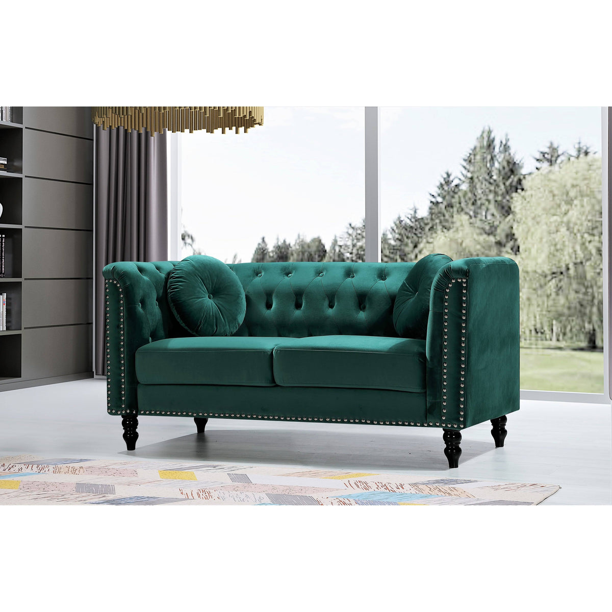 Dark Blue Velvet Chesterfield Loveseat R621