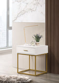White 1-Drawer Nightstand with Gold Metal Legs Q68097