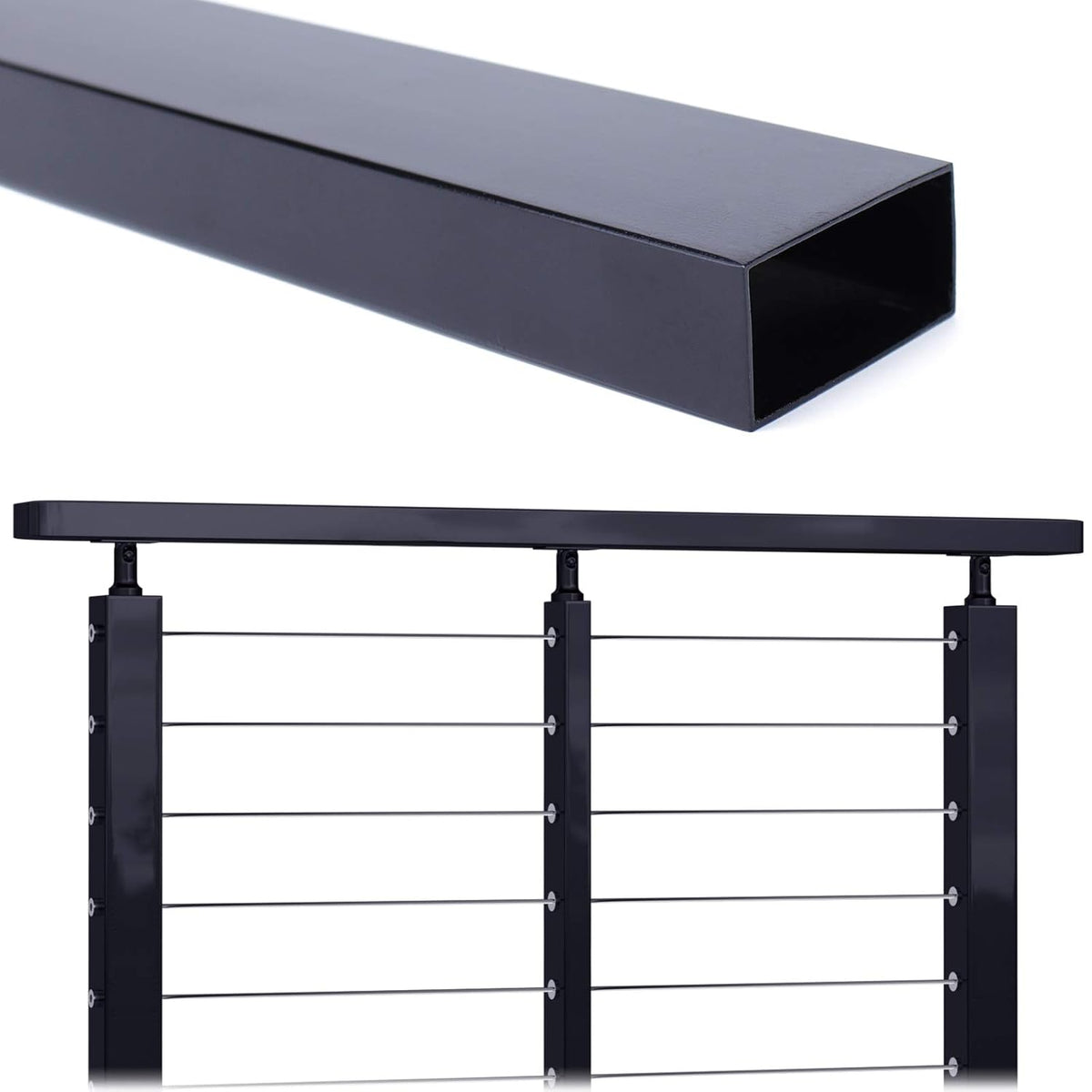 6.6Ft Stainless Steel Handrail Black Powder Coated Round Pipe Tube D198637
