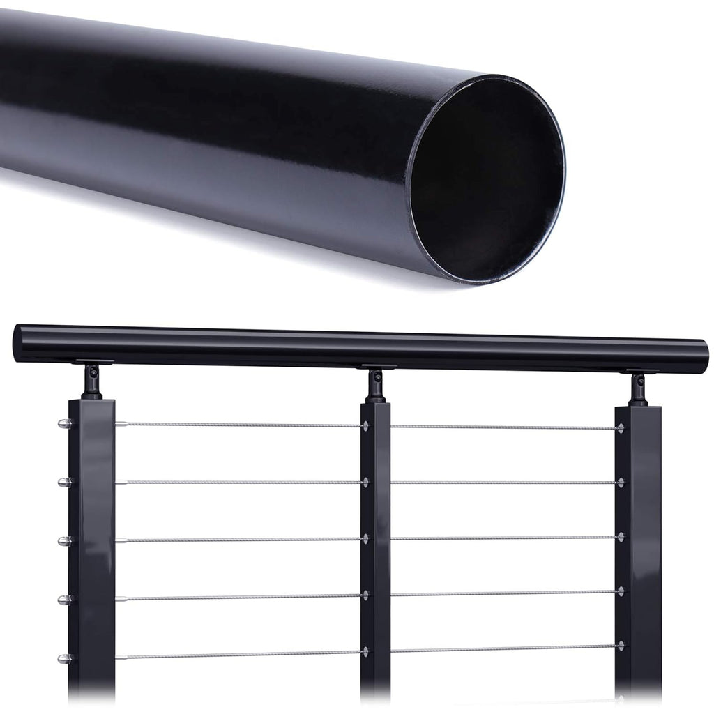 6.6Ft Stainless Steel Handrail Black Powder Coated Round Pipe Tube D198637