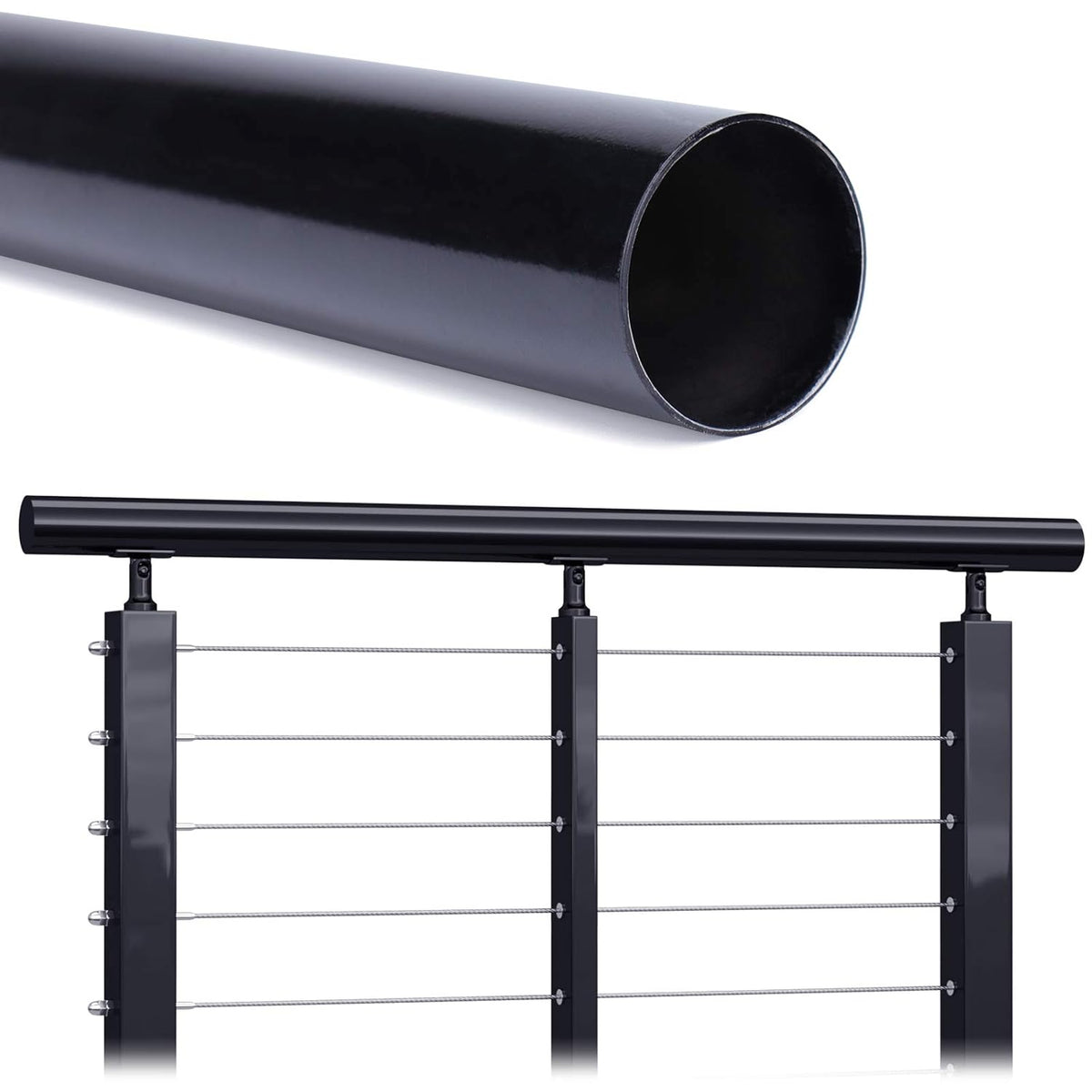 6.6Ft Stainless Steel Handrail Black Powder Coated Round Pipe Tube D198637