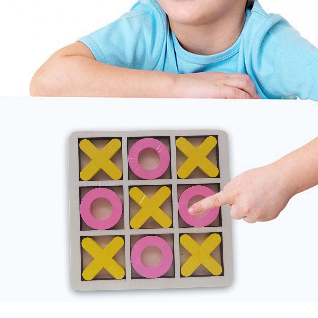 Yellow Pink Wood Tic Tac Toe Game Set Q11679