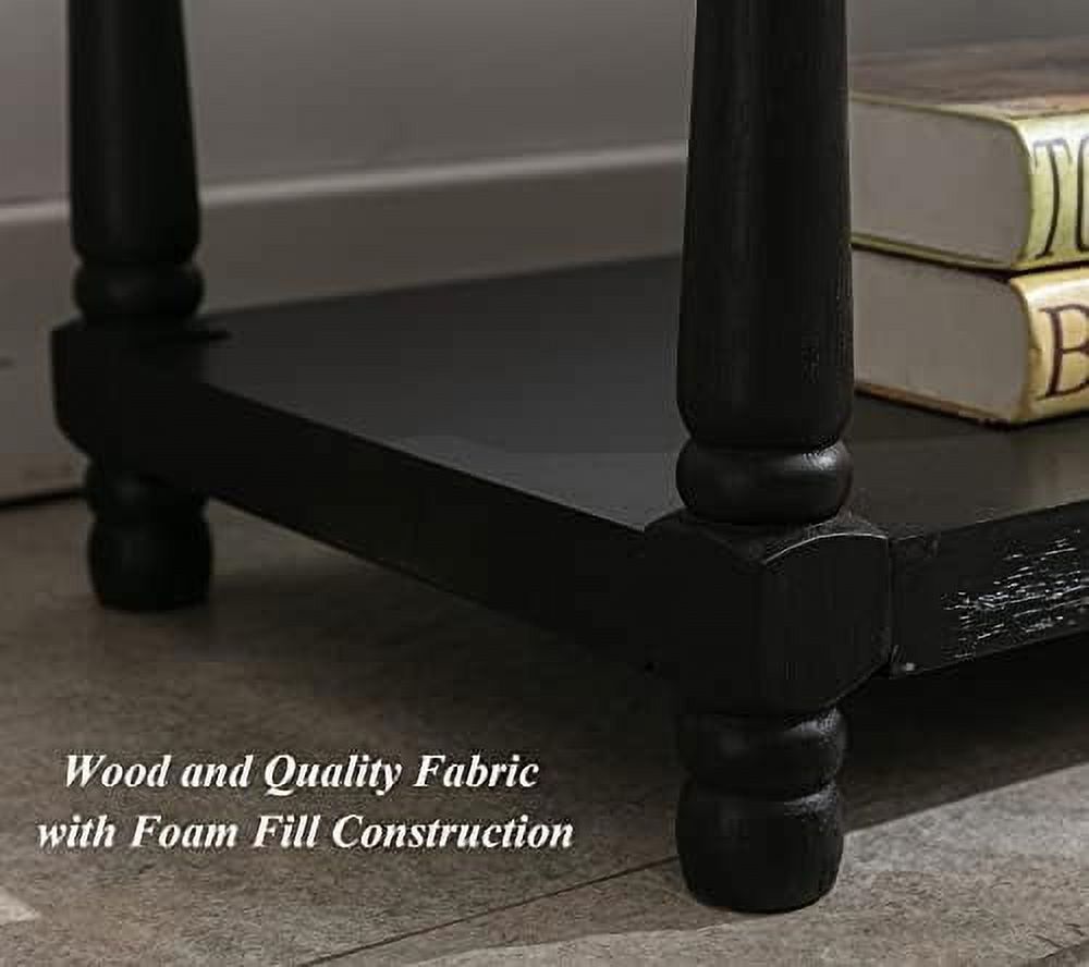 Grey Linen Tufted Bench with Shelf K13754