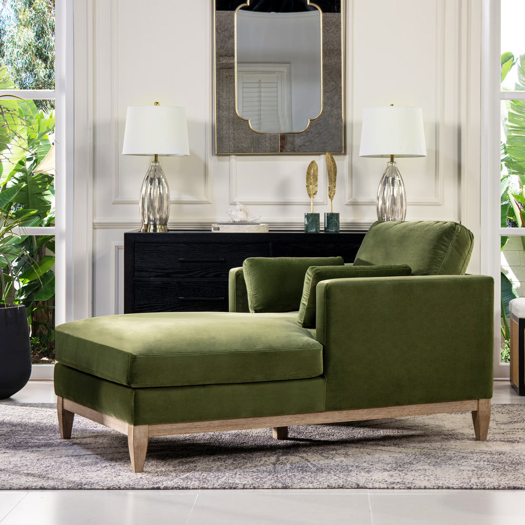 Olive Green Performance Velvet Chaise Lounge Chair I421