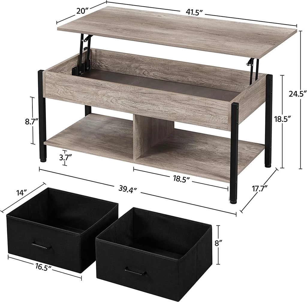 41 Inch Lift-top Coffee Table with Hidden Storage and 2 Fabric Baskets X876828