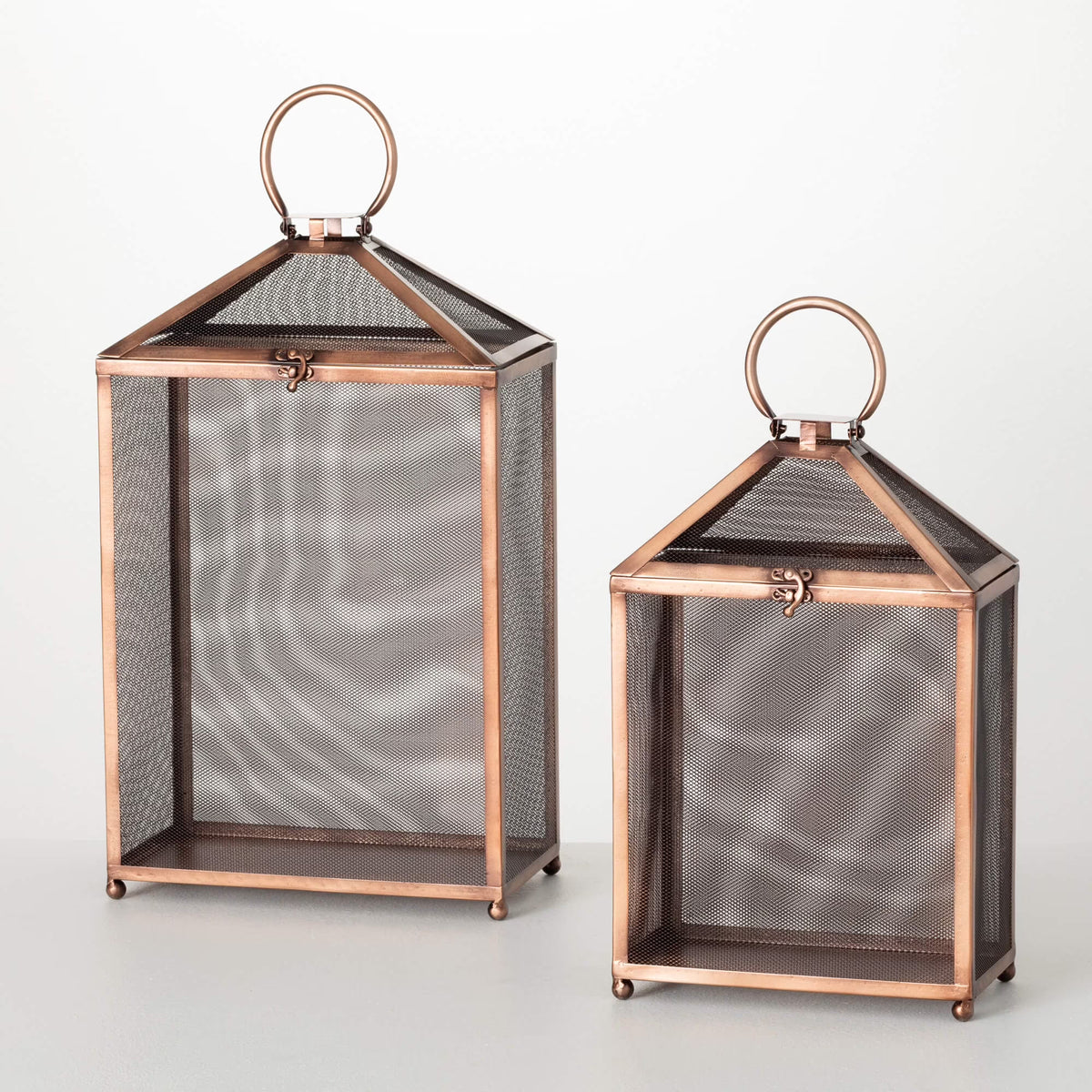 19.5" & 15.75" Outdoor Copper Screen Lanterns Set of 2 F557436