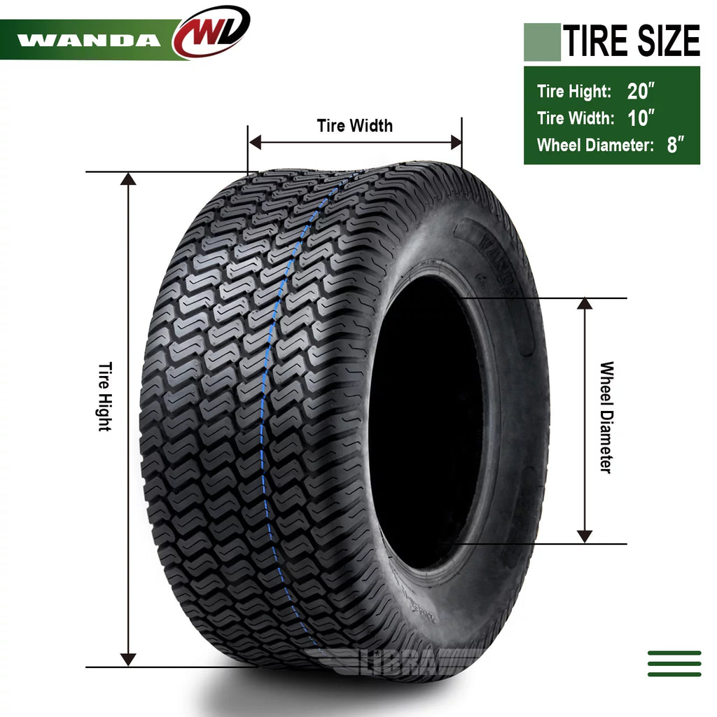 2 New 20x10-8 Lawn Mower Turf Tires K2000