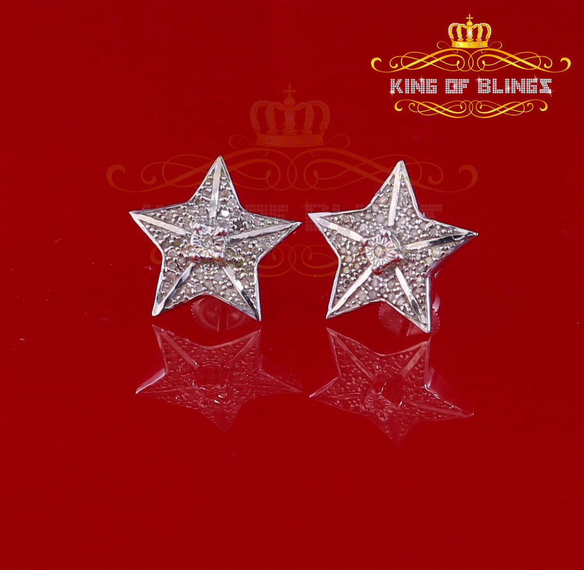 925 Sterling Silver Diamond Stud Star Earrings W829209