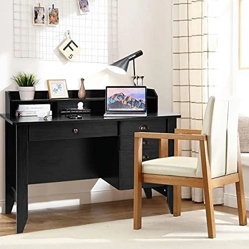 Brown Wooden Computer Desk with 4 Drawers and Bookshelf B260