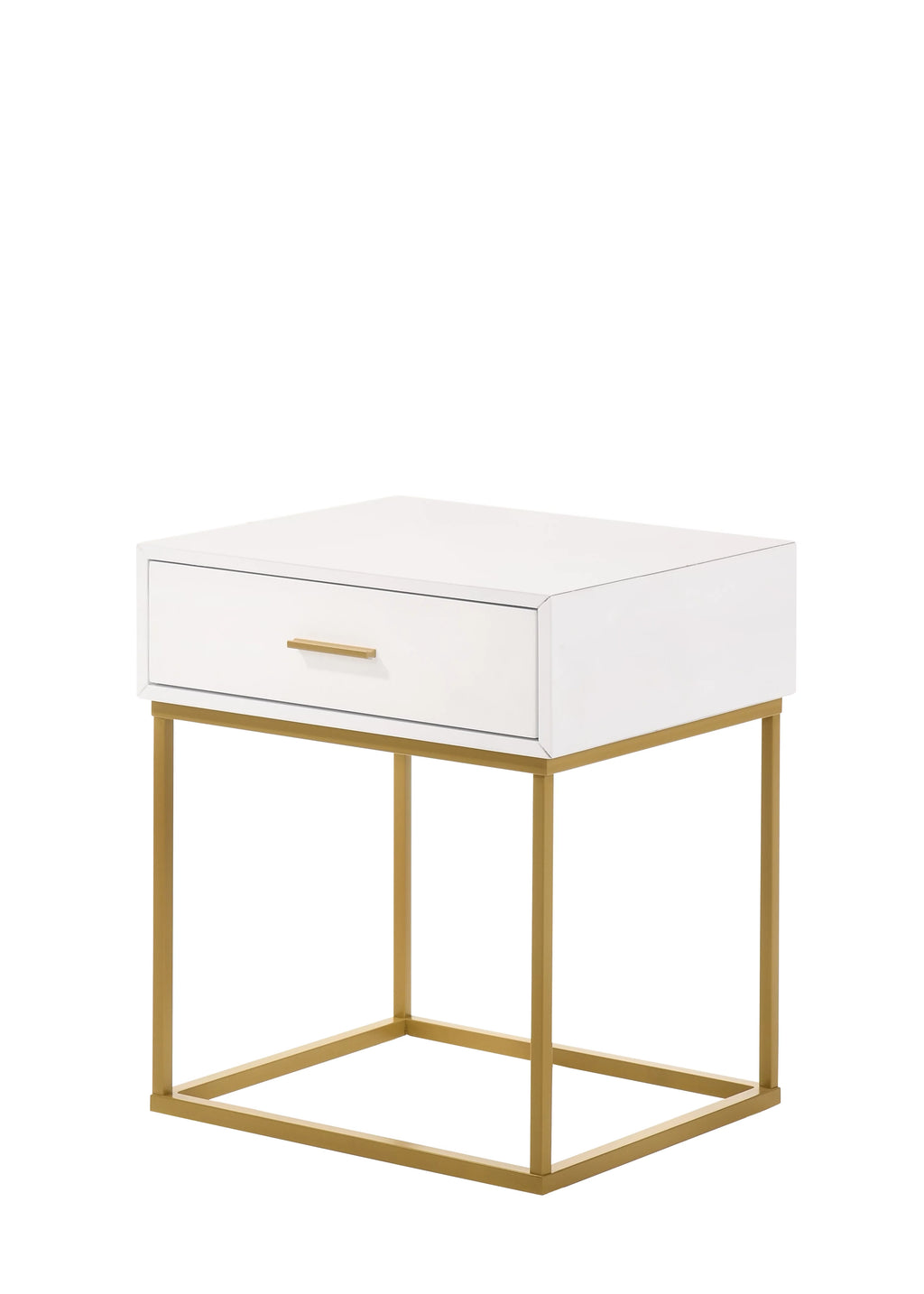 White 1-Drawer Nightstand with Gold Metal Legs Q68097