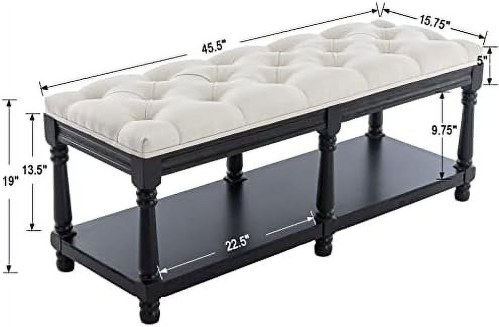 Grey Linen Tufted Bench with Shelf K13754
