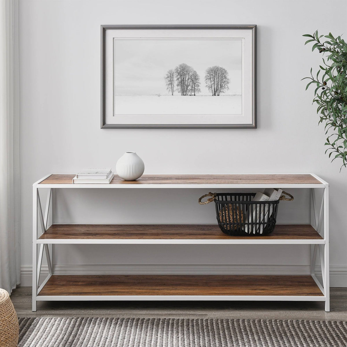 Dark Walnut / Black Metal X-Frame Bookshelf H810