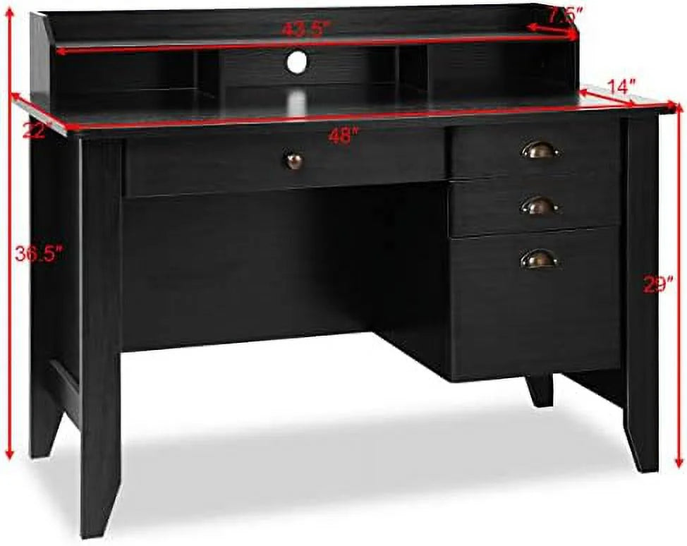 Brown Wooden Computer Desk with 4 Drawers and Bookshelf B260