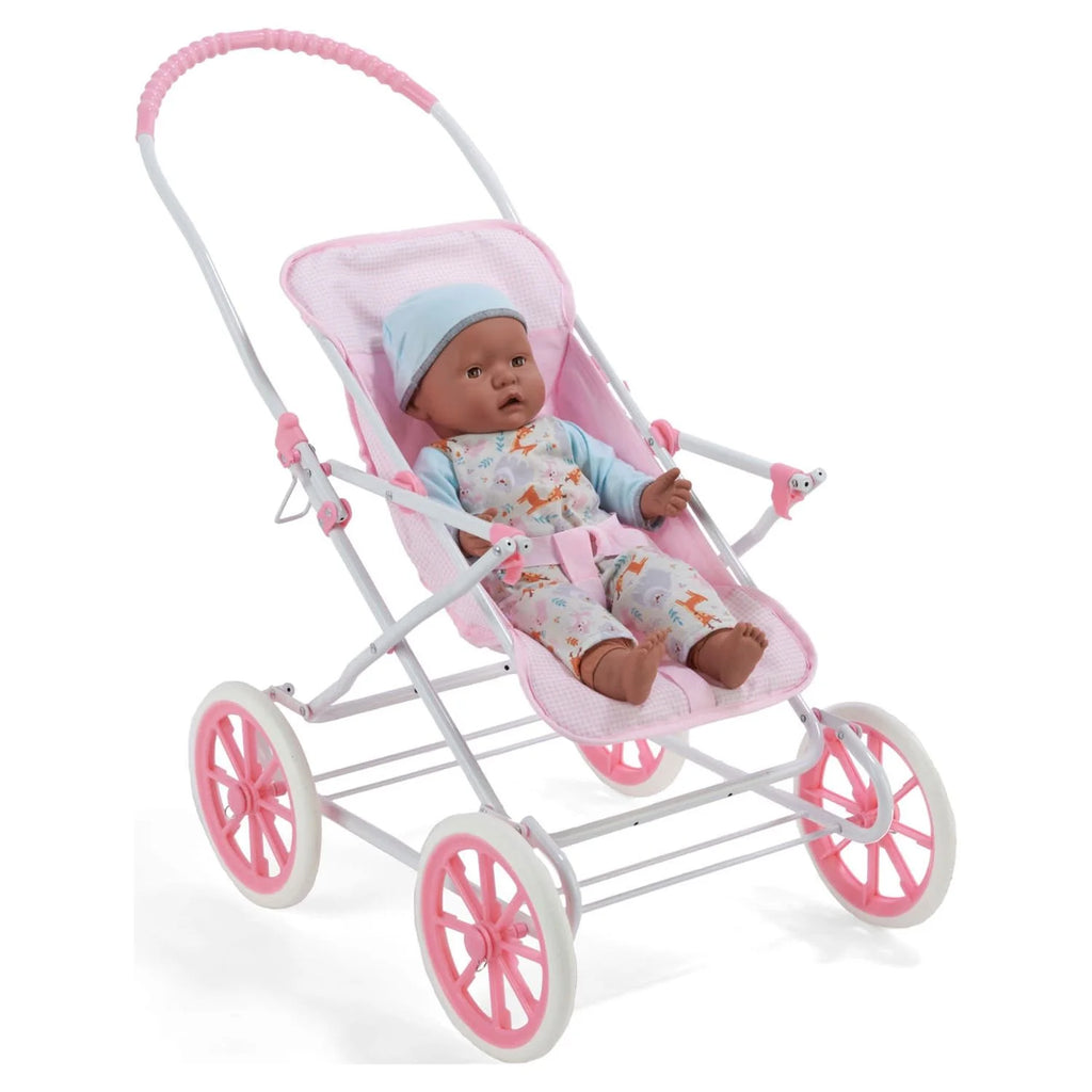 Pink Gingham Doll Pram Carrier Stroller O3535