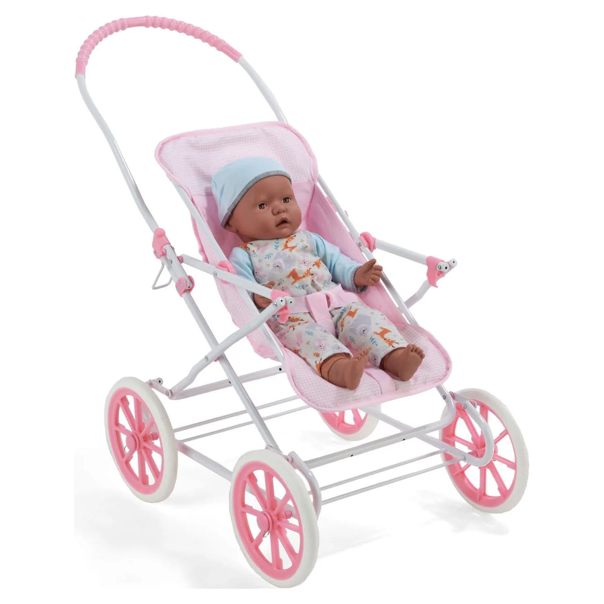 Pink Gingham Doll Pram Carrier Stroller O3535